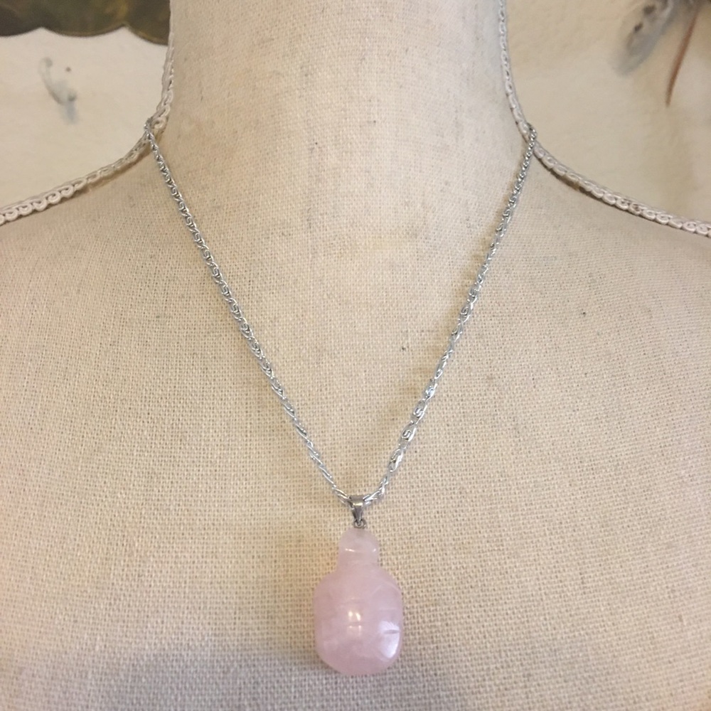 Vintage hand carved rose quartz turtle necklace